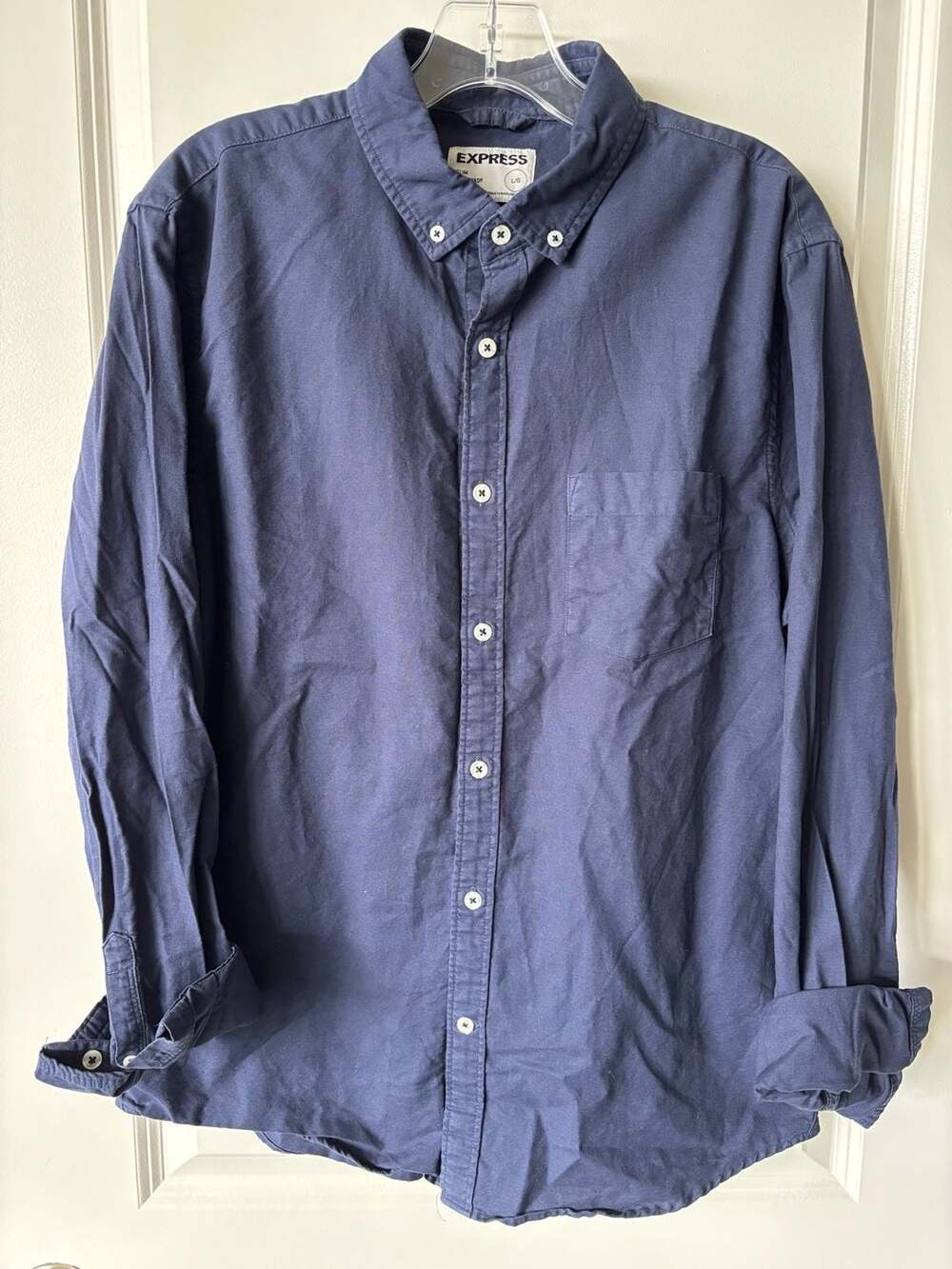 Express Mens Slim Soft Wash Blue Button Down Shirt Size L